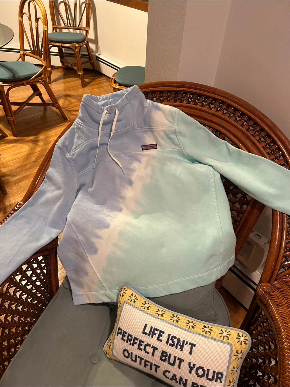 Vineyard Vines Mint and Light Blue Tie-Dye Pullover Mock Neck